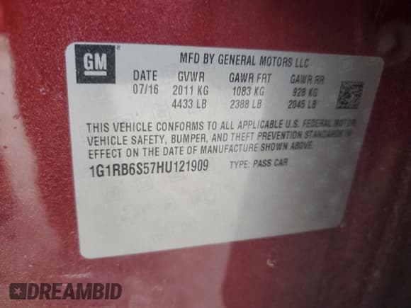 ✅ 2017 Chevrolet Volt Premier • VIN: 1G1RB6S57HU121909 • Lot: 82375984. Wystawiony na Copart z przebiegiem 130 527 mil. Bezpłatny archiwum sprzedaży aukcyjnych z USA i szczegółowy raport historii pojazdu na DreamBid. Zdjęcie 12.