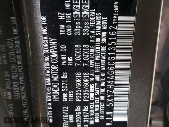 ✅ 2012 Hyundai Santa Fe SE • VIN: 5XYZH4AG6CG135162 • Lot: 79197764. Listed on Copart with 87,661 mi. Free auction sales archive from the USA and detailed vehicle history report at DreamBid. Image 13.