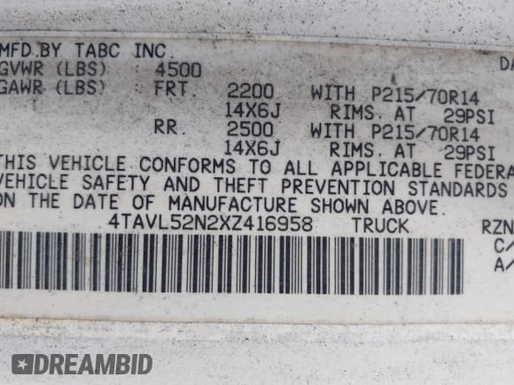 ✅ 1999 Toyota Tacoma • VIN: 4TAVL52N2XZ416958 • Lot: 42655865. Wystawiony na IAAI z przebiegiem 173 299 mil. Bezpłatny archiwum sprzedaży aukcyjnych z USA i szczegółowy raport historii pojazdu na DreamBid. Zdjęcie 9.