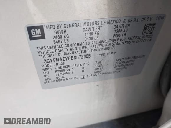 ✅ 2011 Cadillac SRX Luxury Collection • VIN: 3GYFNAEY5BS572025 • Лот: 43664265. Опубликован ранее на IAAI с пробегом 169 904 миль. Бесплатный доступ к архиву аукционных продаж из США и подробный отчёт об истории автомобиля на DreamBid. Изображение 9.