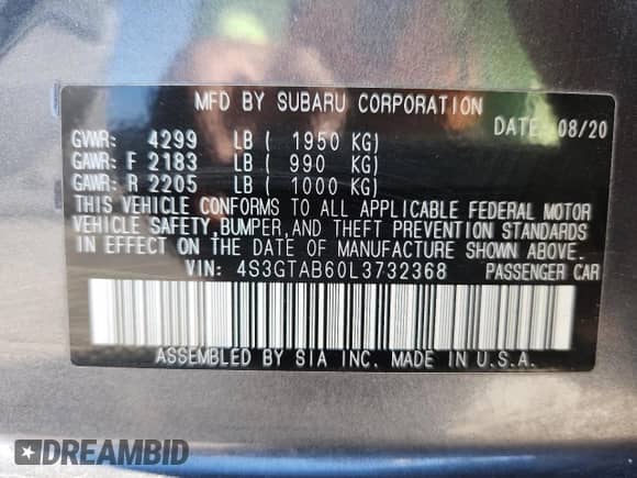 2020 Subaru Impreza с VIN 4S3GTAB60L3732368, выставлен на аукционе Copart как лот 83830675 с пробегом 45 514 миль миль и Списание • Salvage title. История ставок и продаж доступна на DreamBid. Изображение 12.