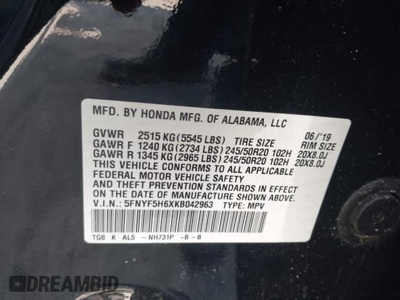 ✅ 2019 Honda Pilot Touring 7-Passenger • VIN: 5FNYF5H6XKB042963 • Lot: 42804976. Wystawiony na IAAI z przebiegiem 147 000 mil. Bezpłatny archiwum sprzedaży aukcyjnych z USA i szczegółowy raport historii pojazdu na DreamBid. Zdjęcie 9.