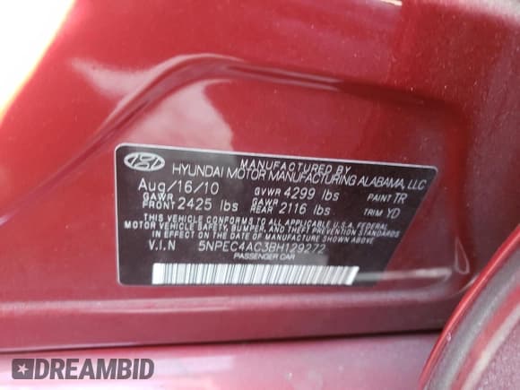 ✅ 2011 Hyundai Sonata SE • VIN: 5NPEC4AC3BH129272 • Lot: 64482214. Listed on Copart with 236,698 mi. Free auction sales archive from the USA and detailed vehicle history report at DreamBid. Image 13.