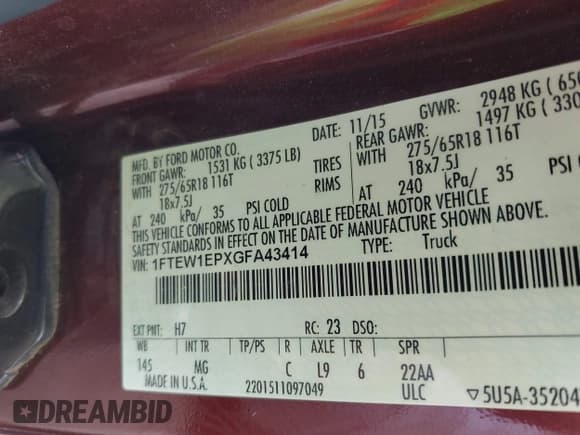 ✅ 2016 Ford F-150 XLT • VIN: 1FTEW1EPXGFA43414 • Lot: 42062598. Listed on IAAI with 248,382 mi. Free auction sales archive from the USA and detailed vehicle history report at DreamBid. Image 9.