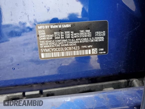 ✅ 2020 BMW X6 M Competition • VIN: 5YMCY0C03L9C97423 • Lot: 85451404. Listed on Copart with Not provided. Free auction sales archive from the USA and detailed vehicle history report at DreamBid. Image 16.