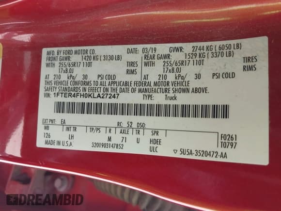 ✅ 2019 Ford Ranger XL • VIN: 1FTER4FH0KLA27247 • Lot: 42741393. Listed on IAAI with 75,293 mi. Free auction sales archive from the USA and detailed vehicle history report at DreamBid. Image 9.