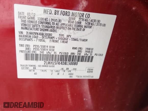 ✅ 2013 Lincoln MKT • VIN: 2LMHJ5FK4DBL50080 • Lot: 69634245. Wystawiony na Copart z przebiegiem 207 293 mil. Bezpłatny archiwum sprzedaży aukcyjnych z USA i szczegółowy raport historii pojazdu na DreamBid. Zdjęcie 12.