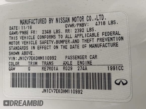 ✅ 2017 Infiniti Q60 Premium • VIN: JN1CV7EK0HM110992 • Lot: 42561643. Listed on IAAI with 65,928 mi. Free auction sales archive from the USA and detailed vehicle history report at DreamBid. Image 9.