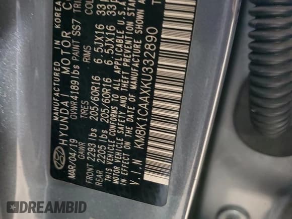 ✅ 2019 Hyundai Kona SE • VIN: KM8K1CAAXKU332890 • Лот: 70443924. Опубликован ранее на Copart с пробегом 90 068 миль. Бесплатный доступ к архиву аукционных продаж из США и подробный отчёт об истории автомобиля на DreamBid. Изображение 15.