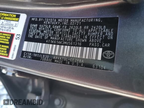 ✅ 2021 Toyota Camry XSE • VIN: 4T1K61AK3MU561316 • Лот: 92184365. Опубликован ранее на Copart с пробегом 74 153 миль. Бесплатный доступ к архиву аукционных продаж из США и подробный отчёт об истории автомобиля на DreamBid. Изображение 13.