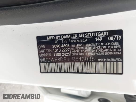 ✅ 2020 Mercedes-Benz C 300 • VIN: WDDWF8DB1LR543088 • Лот: 42193679. Опубликован ранее на IAAI с пробегом 54 050 миль. Бесплатный доступ к архиву аукционных продаж из США и подробный отчёт об истории автомобиля на DreamBid. Изображение 9.