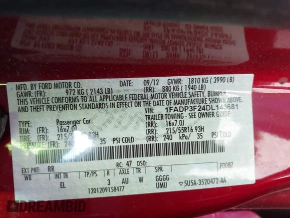 ✅ 2013 Ford Focus SE • VIN: 1FADP3F24DL143681 • Lot: 43662076. Listed on IAAI with 81,041 mi. Free auction sales archive from the USA and detailed vehicle history report at DreamBid. Image 8.