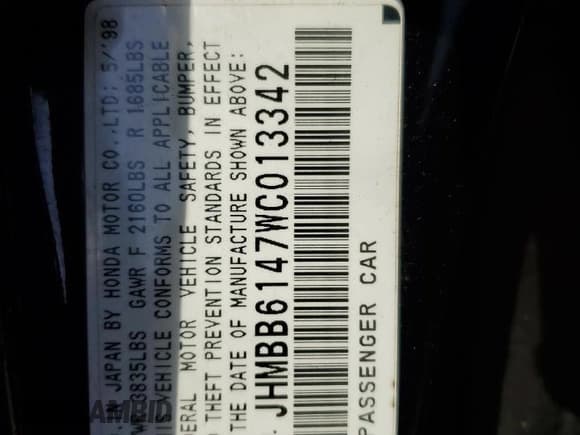 ✅ 1998 Honda Prelude • VIN: JHMBB6147WC013342 • Лот: 78221994. Опубликован ранее на Copart с пробегом 103 265 миль. Бесплатный доступ к архиву аукционных продаж из США и подробный отчёт об истории автомобиля на DreamBid. Изображение 12.