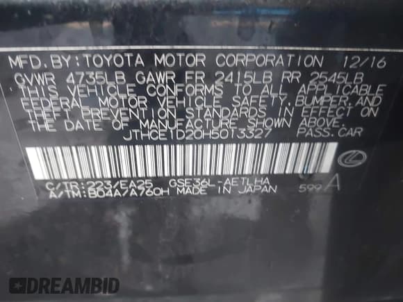 ✅ 2017 Lexus IS 350 • VIN: JTHCE1D20H5013327 • Лот: 41146140. Опубликован ранее на IAAI с пробегом 85 328 миль. Бесплатный доступ к архиву аукционных продаж из США и подробный отчёт об истории автомобиля на DreamBid. Изображение 9.