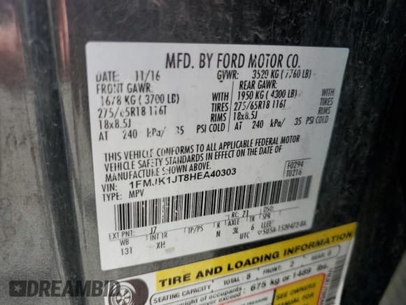 ✅ 2017 Ford Expedition Max XLT • VIN: 1FMJK1JT8HEA40303 • Lot: 58907515. Wystawiony na Copart z przebiegiem 150 703 mil. Bezpłatny archiwum sprzedaży aukcyjnych z USA i szczegółowy raport historii pojazdu na DreamBid. Zdjęcie 13.