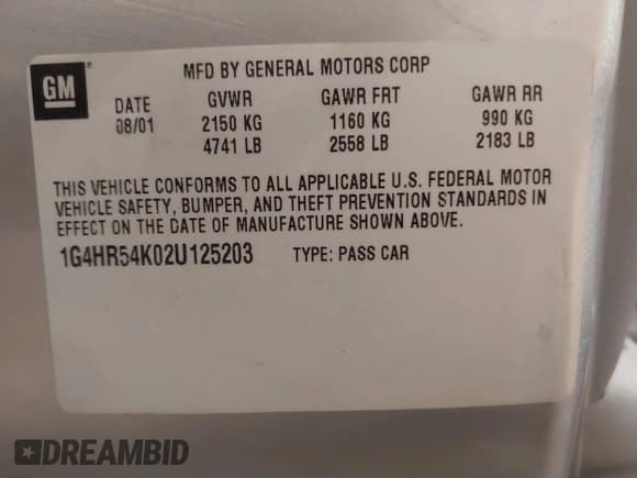 ✅ 2002 Buick LeSabre Limited • VIN: 1G4HR54K02U125203 • Lot: 43688774. Listed on IAAI with 170,062 mi. Free auction sales archive from the USA and detailed vehicle history report at DreamBid. Image 9.