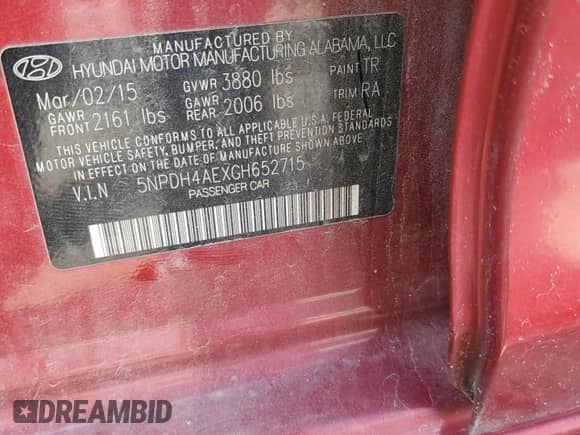 2016 Hyundai Elantra SE with VIN 5NPDH4AEXGH652715, listed as a Copart auction lot 85778915 with 108,996 mi miles and Salvage title. Bid and sale history available at DreamBid. Image 12.