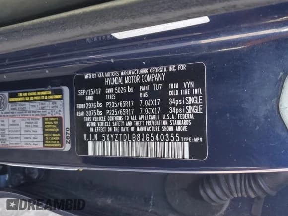 ✅ 2018 Hyundai Santa Fe 2.4L • VIN: 5XYZTDLB8JG540355 • Лот: 91654765. Опубликован ранее на Copart с пробегом 109 091 миль. Бесплатный доступ к архиву аукционных продаж из США и подробный отчёт об истории автомобиля на DreamBid. Изображение 14.