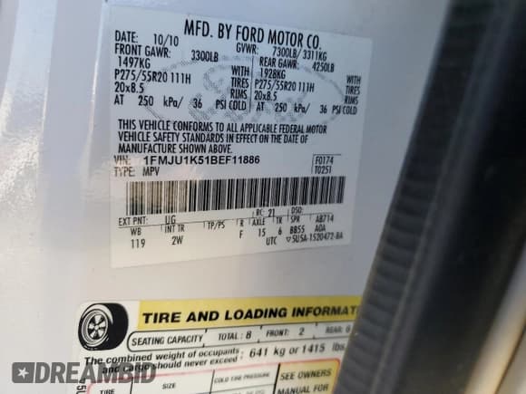 ✅ 2011 Ford Expedition Limited • VIN: 1FMJU1K51BEF11886 • Лот: 66181795. Опубликован ранее на Copart с пробегом 254 392 миль. Бесплатный доступ к архиву аукционных продаж из США и подробный отчёт об истории автомобиля на DreamBid. Изображение 14.