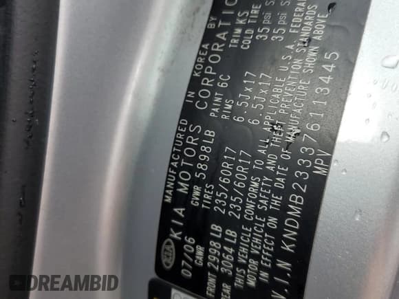 ✅ 2007 Kia Sedona EX • VIN: KNDMB233376113445 • Лот: 56474045. Опубликован ранее на Copart с пробегом 181 078 миль. Бесплатный доступ к архиву аукционных продаж из США и подробный отчёт об истории автомобиля на DreamBid. Изображение 13.