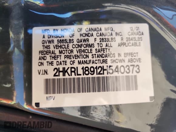 ✅ 2002 Honda Odyssey EX-L • VIN: 2HKRL18912H540373 • Лот: 85757615. Опубликован ранее на Copart с пробегом 227 720 миль. Бесплатный доступ к архиву аукционных продаж из США и подробный отчёт об истории автомобиля на DreamBid. Изображение 13.