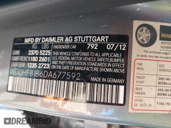 ✅ 2013 Mercedes-Benz E 350 Luxury • VIN: WDDHF8JB6DA677592 • Lot: 43079111. Listed on IAAI with 145,000 mi. Free auction sales archive from the USA and detailed vehicle history report at DreamBid. Image 9.