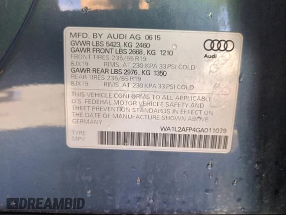 ✅ 2016 Audi Q5 Premium Plus • VIN: WA1L2AFP4GA011079 • Lot: 56651055. Listed on Copart with 80,712 mi. Free auction sales archive from the USA and detailed vehicle history report at DreamBid. Image 14.