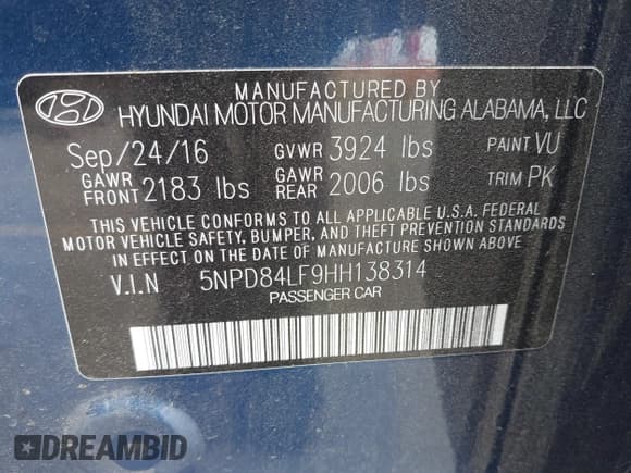 ✅ 2017 Hyundai Elantra Limited • VIN: 5NPD84LF9HH138314 • Lot: 43168932. Listed on IAAI with 90,140 mi. Free auction sales archive from the USA and detailed vehicle history report at DreamBid. Image 9.