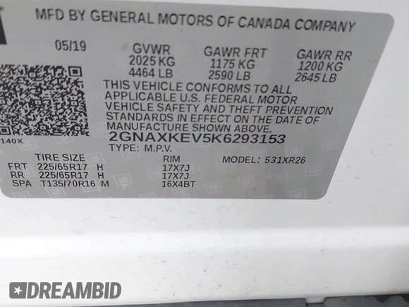 ✅ 2019 Chevrolet Equinox LT • VIN: 2GNAXKEV5K6293153 • Лот: 43501839. Опубликован ранее на IAAI с пробегом 97 535 миль. Бесплатный доступ к архиву аукционных продаж из США и подробный отчёт об истории автомобиля на DreamBid. Изображение 9.