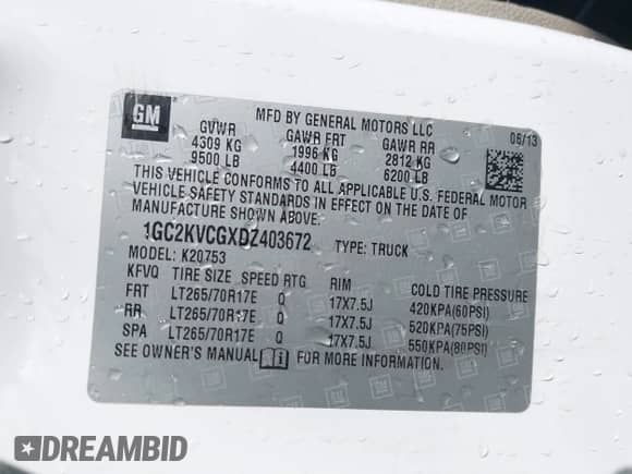 ✅ 2013 Chevrolet Silverado 2500HD Work Truck • VIN: 1GC2KVCGXDZ403672 • Lot: 41944179. Wystawiony na IAAI z przebiegiem 232 436 mil. Bezpłatny archiwum sprzedaży aukcyjnych z USA i szczegółowy raport historii pojazdu na DreamBid. Zdjęcie 9.