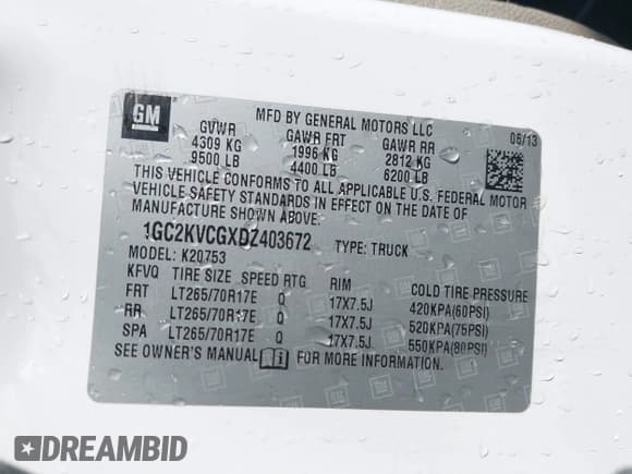 ✅ 2013 Chevrolet Silverado 2500HD Work Truck • VIN: 1GC2KVCGXDZ403672 • Lot: 41944179. Listed on IAAI with 232,436 mi. Free auction sales archive from the USA and detailed vehicle history report at DreamBid. Image 9.