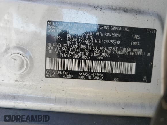 ✅ 2024 Toyota RAV4 XLE Premium • VIN: 2T3C1RFV6RW348959 • Lot: 91432945. Wystawiony na Copart z przebiegiem 29 843 mil. Bezpłatny archiwum sprzedaży aukcyjnych z USA i szczegółowy raport historii pojazdu na DreamBid. Zdjęcie 13.