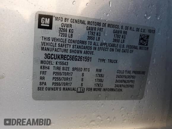 2014 Chevrolet Silverado 1500 LT с VIN 3GCUKREC6EG261591, выставлен на аукционе Copart как лот 86548715 с пробегом 188 777 миль миль и Списание • Salvage title. История ставок и продаж доступна на DreamBid. Изображение 12.