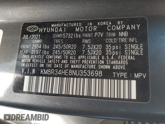 ✅ 2022 Hyundai Palisade SEL • VIN: KM8R34HE8NU353698 • Lot: 43468520. Listed on IAAI with 103,291 mi. Free auction sales archive from the USA and detailed vehicle history report at DreamBid. Image 9.