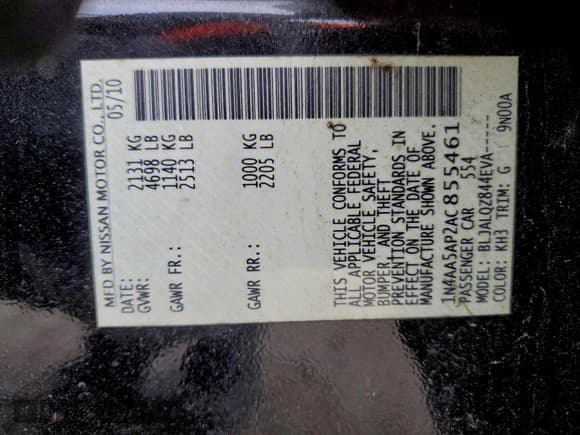 ✅ 2010 Nissan Maxima SV • VIN: 1N4AA5AP2AC855461 • Lot: 96336545. Listed on Copart with 91,918 mi. Free auction sales archive from the USA and detailed vehicle history report at DreamBid. Image 12.