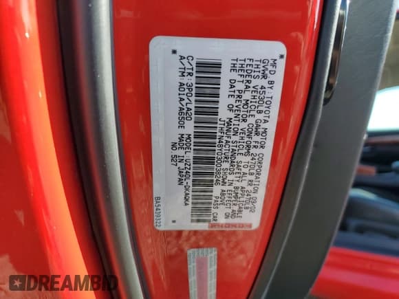 ✅ 2003 Lexus SC 430 • VIN: JTHFN48Y030038246 • Lot: 84930055. Listed on Copart with 127,374 mi. Free auction sales archive from the USA and detailed vehicle history report at DreamBid. Image 13.