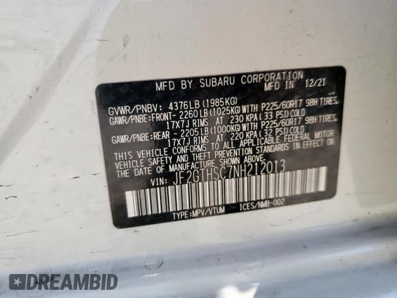 ✅ 2022 Subaru Crosstrek Special Sports • VIN: JF2GTHSC7NH212013 • Лот: 84734915. Опубликован ранее на Copart с пробегом 37 742 миль. Бесплатный доступ к архиву аукционных продаж из США и подробный отчёт об истории автомобиля на DreamBid. Изображение 14.