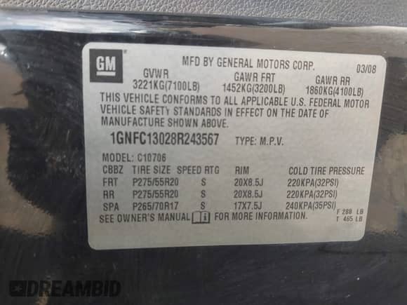 2008 Chevrolet Tahoe 2LT z VIN 1GNFC13028R243567, wystawiony jako IAAI lot #43291751 z przebiegiem 288 882 mil mil oraz . Historia ofert i sprzedaży dostępna na DreamBid. Obrazek 9.