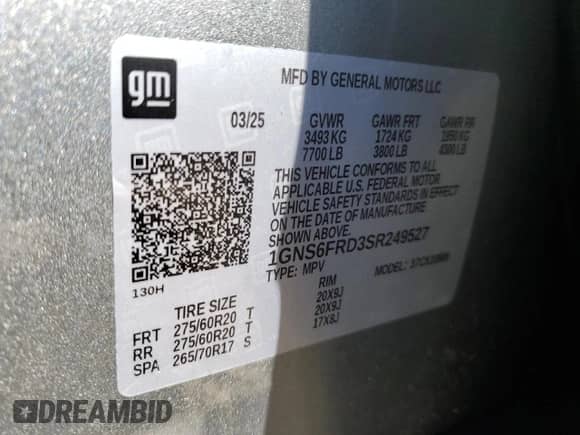 2025 Chevrolet Suburban Premier with VIN 1GNS6FRD3SR249527, listed as a Copart auction lot 62922075 with 6,806 mi miles and Clean title. Bid and sale history available at DreamBid. Image 13.