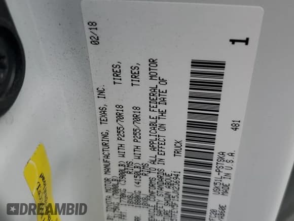 ✅ 2018 Toyota Tundra SR5 • VIN: 5TFEY5F15JX236941 • Lot: 82244505. Wystawiony na Copart z przebiegiem 115 638 mil. Bezpłatny archiwum sprzedaży aukcyjnych z USA i szczegółowy raport historii pojazdu na DreamBid. Zdjęcie 12.