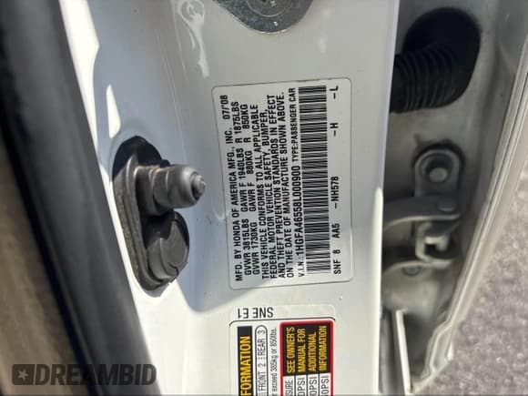 ✅ 2008 Honda Civic GX • VIN: 1HGFA46558L000900 • Лот: 43441523. Опубликован ранее на IAAI с пробегом 117 442 миль. Бесплатный доступ к архиву аукционных продаж из США и подробный отчёт об истории автомобиля на DreamBid. Изображение 9.