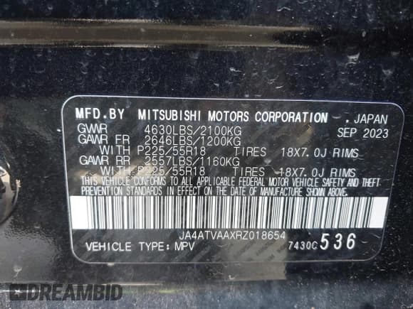 ✅ 2024 Mitsubishi Eclipse Cross LE • VIN: JA4ATVAAXRZ018654 • Lot: 40034548. Wystawiony na IAAI z przebiegiem 5 618 mil. Bezpłatny archiwum sprzedaży aukcyjnych z USA i szczegółowy raport historii pojazdu na DreamBid. Zdjęcie 9.