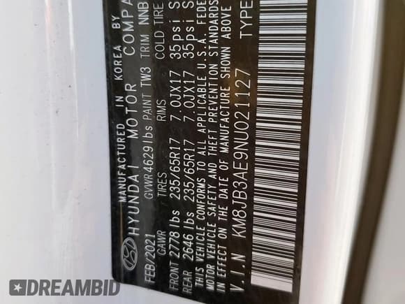 ✅ 2022 Hyundai Tucson SEL • VIN: KM8JB3AE9NU021127 • Lot: 82311135. Listed on Copart with 107,039 mi. Free auction sales archive from the USA and detailed vehicle history report at DreamBid. Image 14.