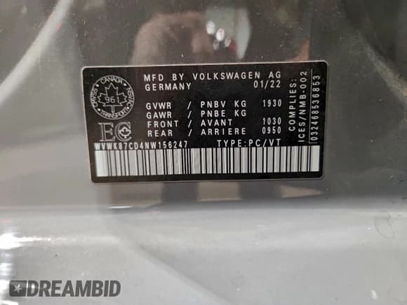 ✅ 2022 Volkswagen Golf GTI • VIN: WVWK87CD4NW156247 • Lot: 94698775. Listed on Copart with 39,319 mi. Free auction sales archive from the USA and detailed vehicle history report at DreamBid. Image 13.