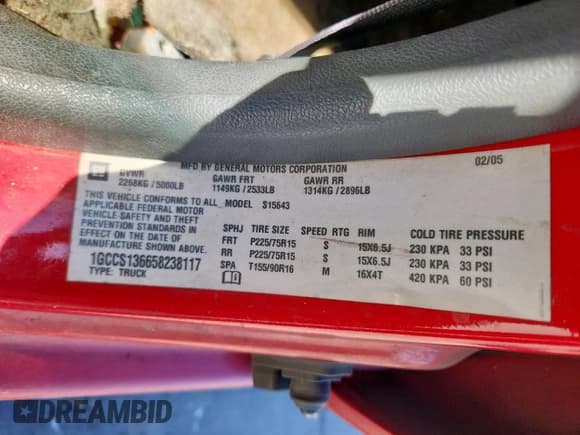 ✅ 2005 Chevrolet Colorado 1SC LS Z85 • VIN: 1GCCS136658238117 • Lot: 91257405. Listed on Copart with 223,591 mi. Free auction sales archive from the USA and detailed vehicle history report at DreamBid. Image 12.