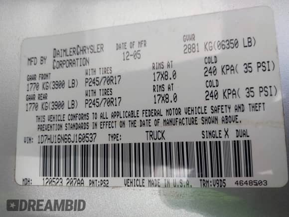 2006 Dodge 1500 SLT с VIN 1D7HU16N66J160537, выставлен на аукционе IAAI как лот 43594493 с пробегом 206 160 миль миль и . История ставок и продаж доступна на DreamBid. Изображение 9.