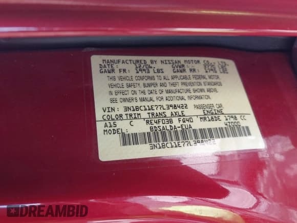 ✅ 2007 Nissan Versa S • VIN: 3N1BC11E77L398422 • Lot: 41676407. Listed on IAAI with 64,368 mi. Free auction sales archive from the USA and detailed vehicle history report at DreamBid. Image 9.