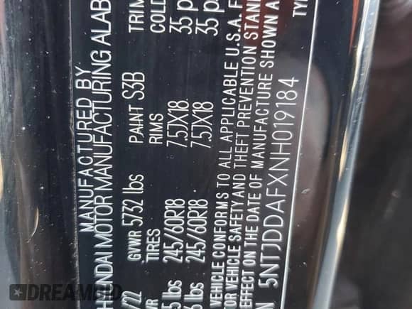 2022 Hyundai Santa Cruz SEL Premium с VIN 5NTJDDAFXNH019184, выставлен на аукционе Copart как лот 87040794 с пробегом 73 452 миль миль и Списание • Salvage title. История ставок и продаж доступна на DreamBid. Изображение 12.