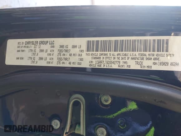 ✅ 2013 Ram 1500 Outdoorsman • VIN: 1C6RR7LT6DS542779 • Lot: 41568456. Listed on IAAI with 220,818 mi. Free auction sales archive from the USA and detailed vehicle history report at DreamBid. Image 9.