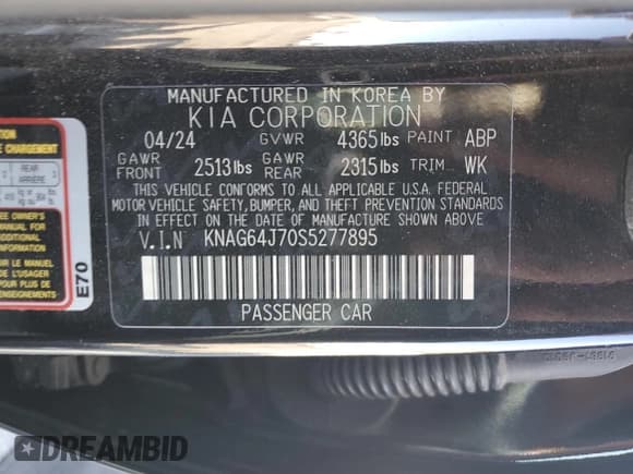 ✅ 2025 Kia K5 GT-Line • VIN: KNAG64J70S5277895 • Lot: 81969115. Listed on Copart with 21,529 mi. Free auction sales archive from the USA and detailed vehicle history report at DreamBid. Image 12.